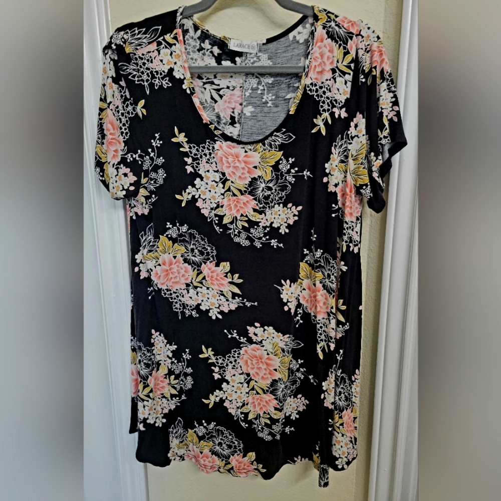 Larace Floral Cap Sleeve Boho Flowy Tunic Plus Size 2X